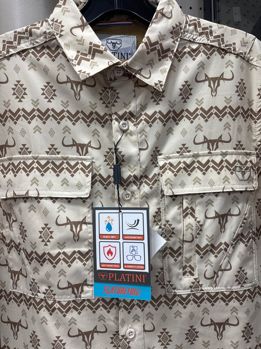 Platini Performance Beige/Bull/Toros Short Sleeve Manga Corta Mens Shirt (Camisa Caballero)