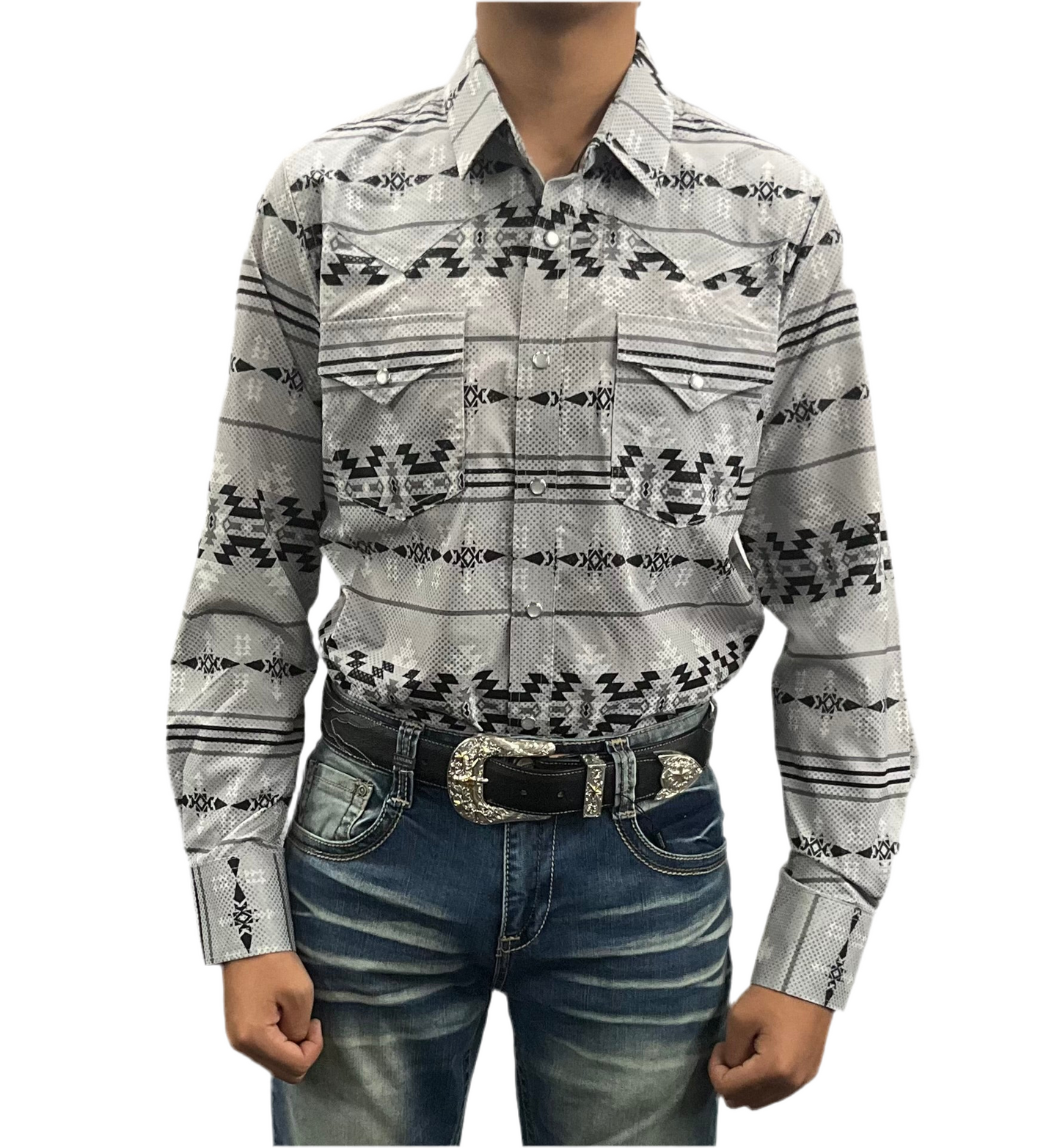 Montero Men Shirt style MT4025 Grey/ black ( camisa Montero de hombre Gris y negro de Broches ) modern fit