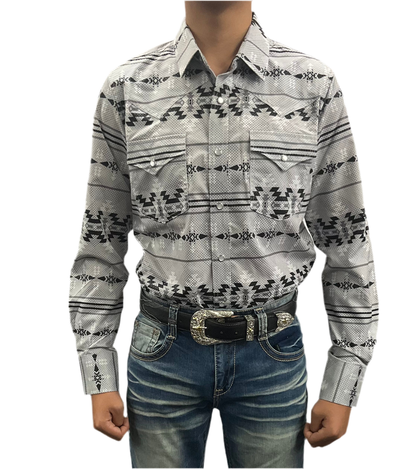 Montero Men Shirt style MT4025 Grey/ black ( camisa Montero de hombre Gris y negro de Broches ) modern fit
