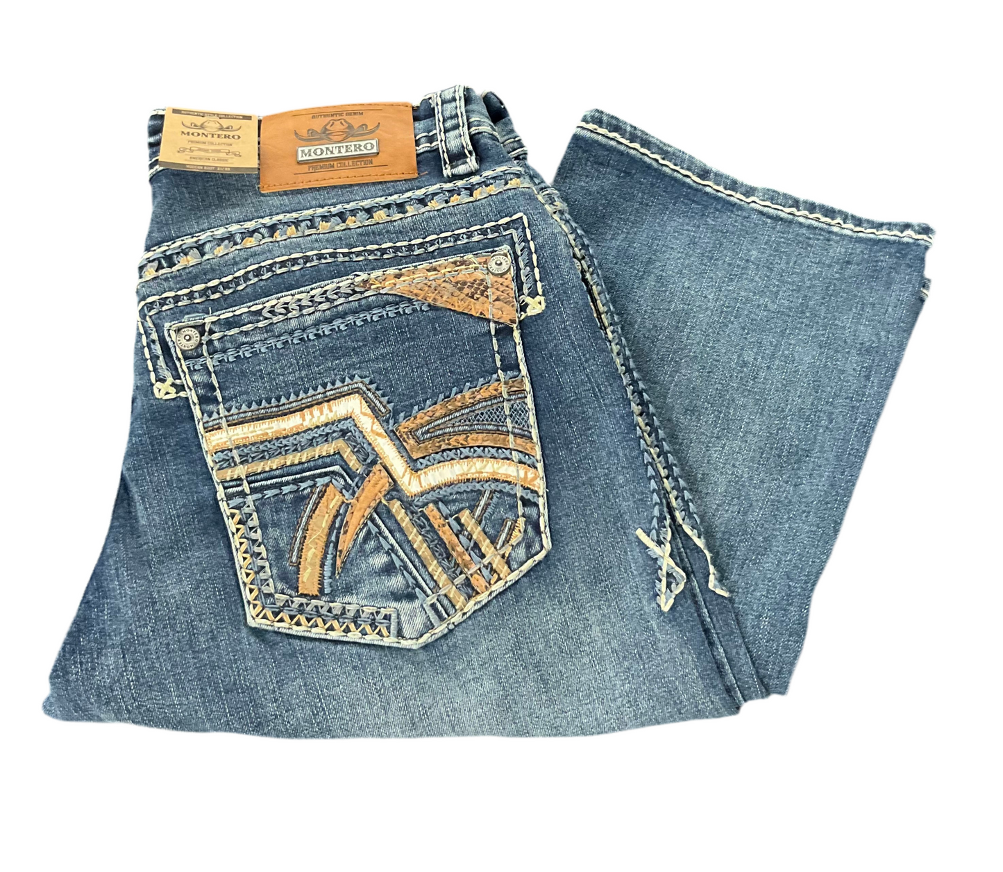 Montero MT-4639 light blue men’s embroidered stretch jeans