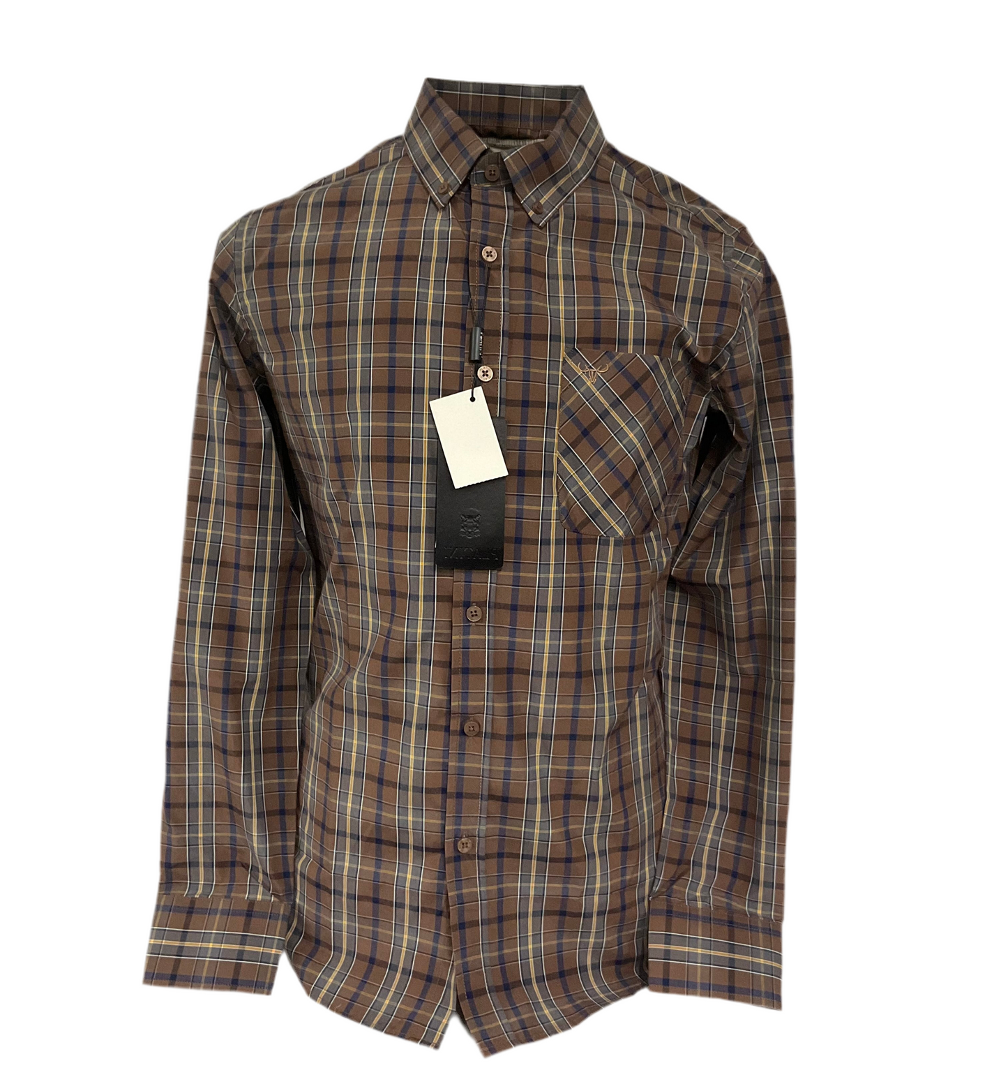 Platini Brown Gray/Cafe Gris stripes Long Sleeve Manga Larga Mens Shirt (Camisa Caballero)