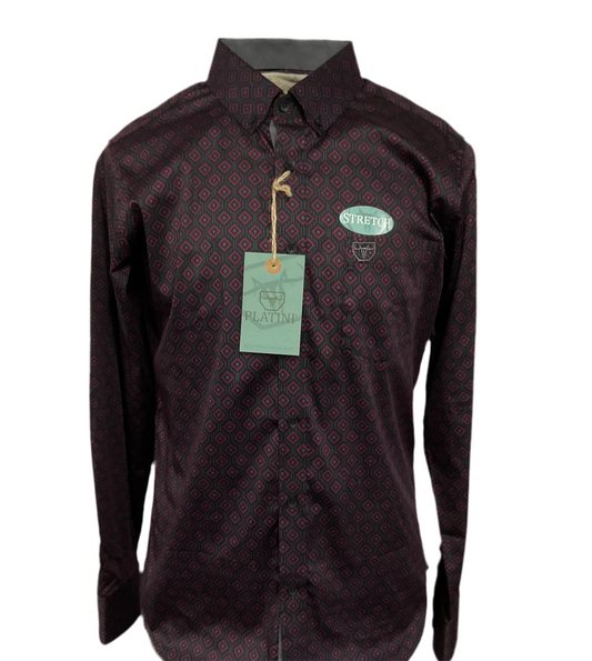 Platini Black Wine/Vino Negro Stretch Long Sleeve/Manga Larga Mens Shirt (Camisa Caballero)