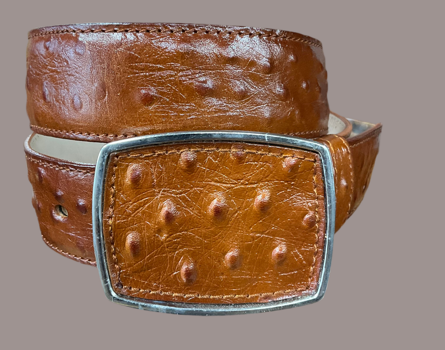 Mens Belt Ostrich Imitation Cogñac