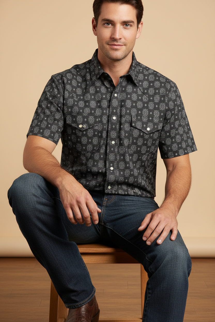Platini Mens Short Sleeve Shirt color:black PGW11144