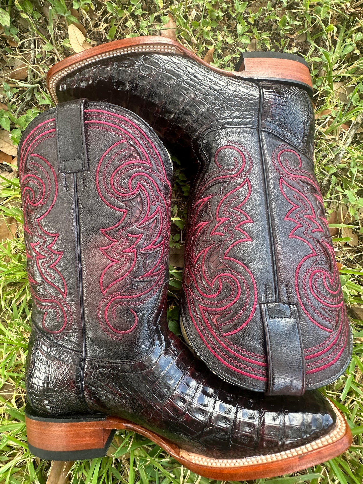 Coco Belly Black Cherry Exotic Boots.