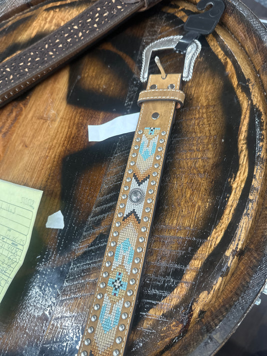 Nocona Tan Leather Coloful Azteca Belt
