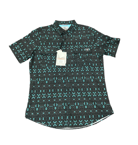 Platini Performance Black/Blue Patterns Negra/Azul Patrones Short Sleeve Manga Corta Mens Shirt (Camisa Caballero)