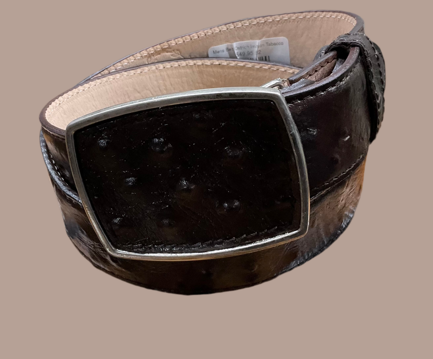 Mens Belt Ostrich Imitation Tabacco
