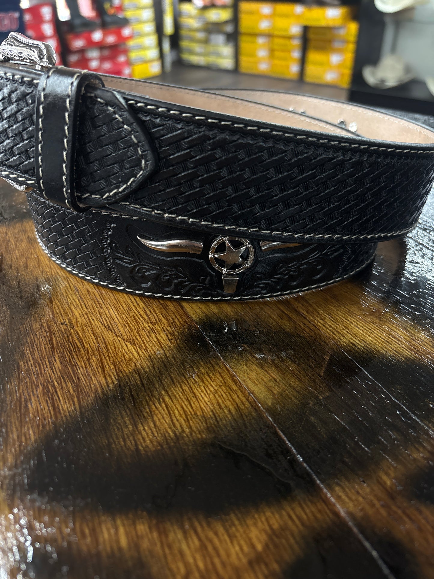 Cinto/Belt Piel Bovino/Leather Black Bull Design