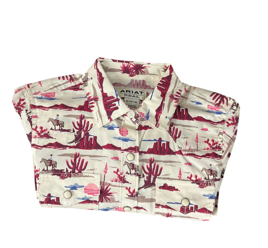 Ariat Real Yuma Landscape Print LS Girl Shirt (Camisa Niña) White/Blanca