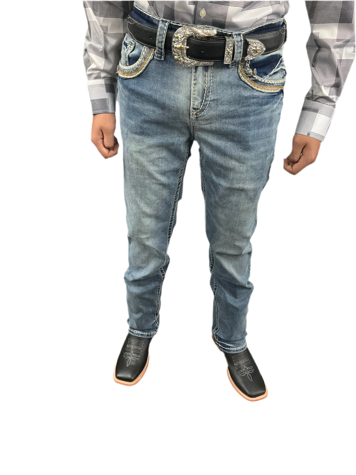 Montero men jeans Style MT-4641 LT blue ( double Costura )modern boot