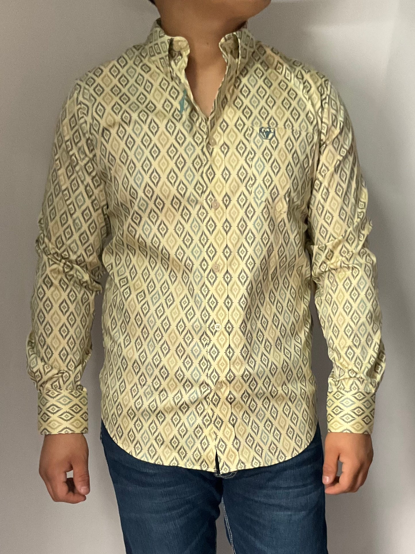 Platini Modern Fit Stretch Light Blue Beige Diamond Men Shirt