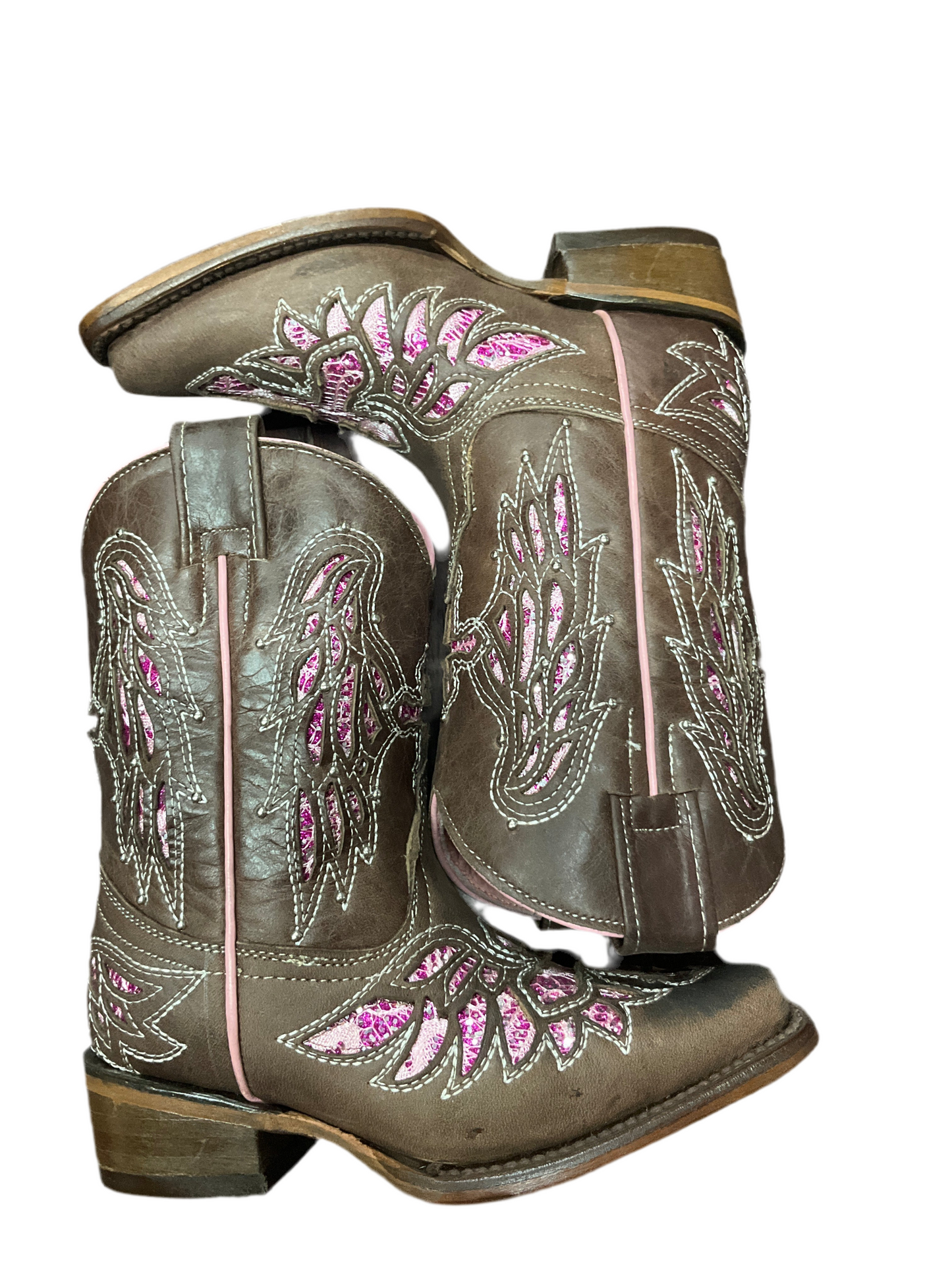 Ok corral Kids (Girls) Boots Clearance Final Sale/Last pair cross pointed- toe boots brown/pink