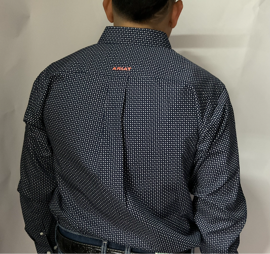Ariat Navy/Azul Marino Long Sleeve Manga Larga Mens Shirt (Camisa Caballero) Wrinkle Free Classic Fit