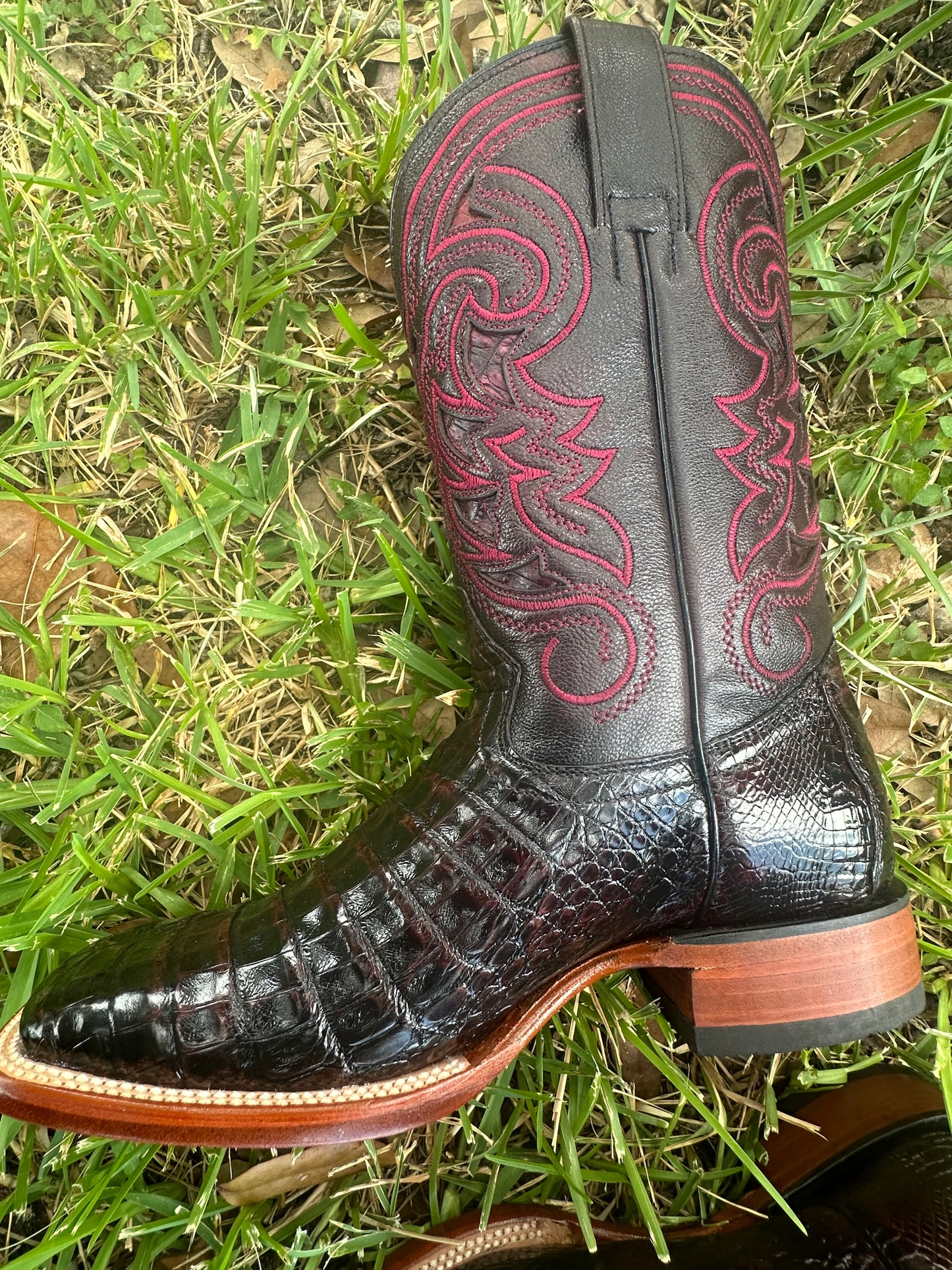 Coco Belly Black Cherry Exotic Boots.