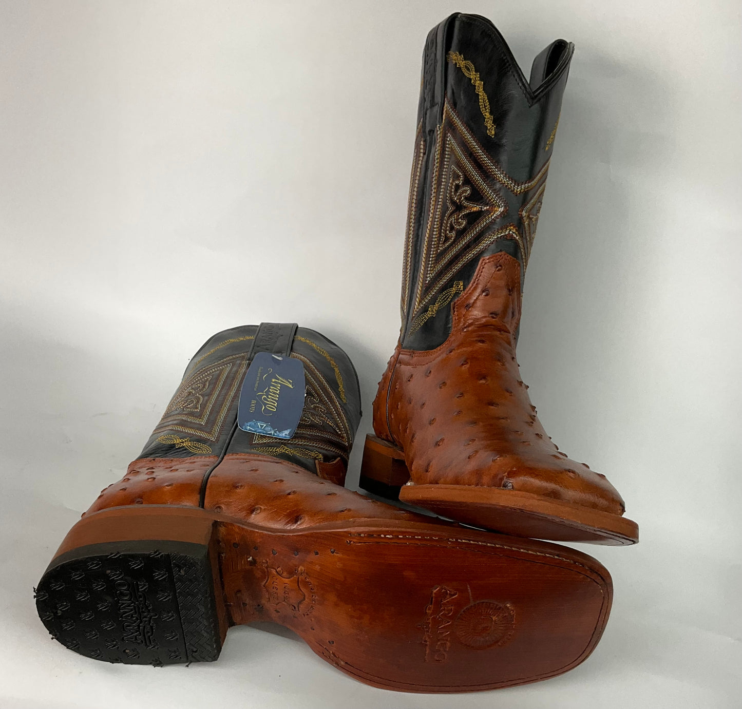 Arango Ostrich Skin Pro-Rodeo Imitation Boot Cogñac