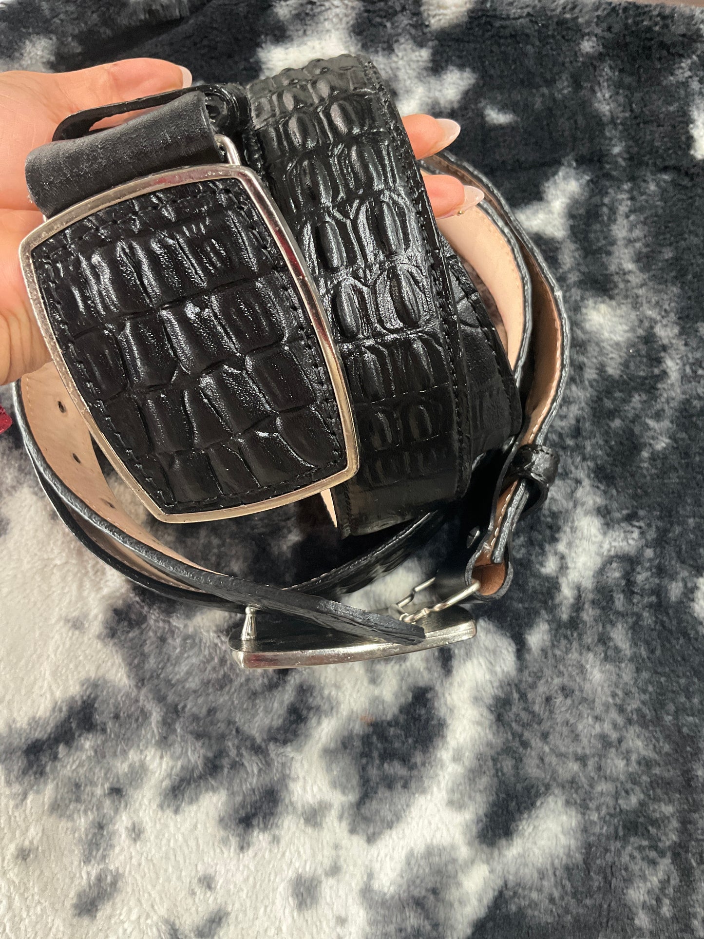 Belt alligator print black square buckle MC