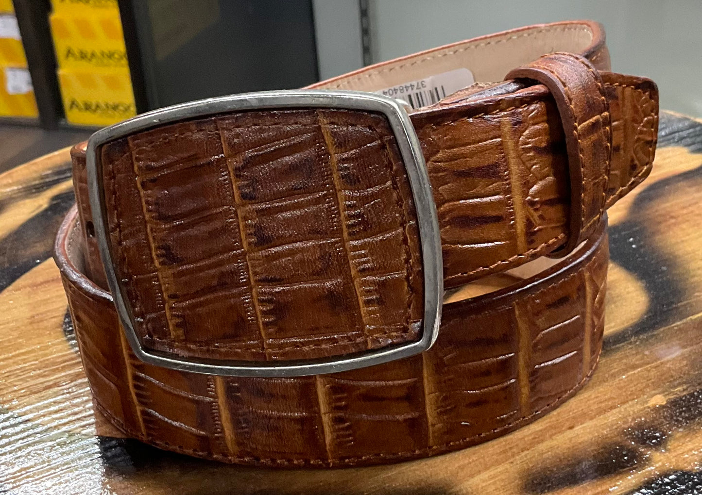 Mens Belt Crocodile Imitation Belly Cogñac