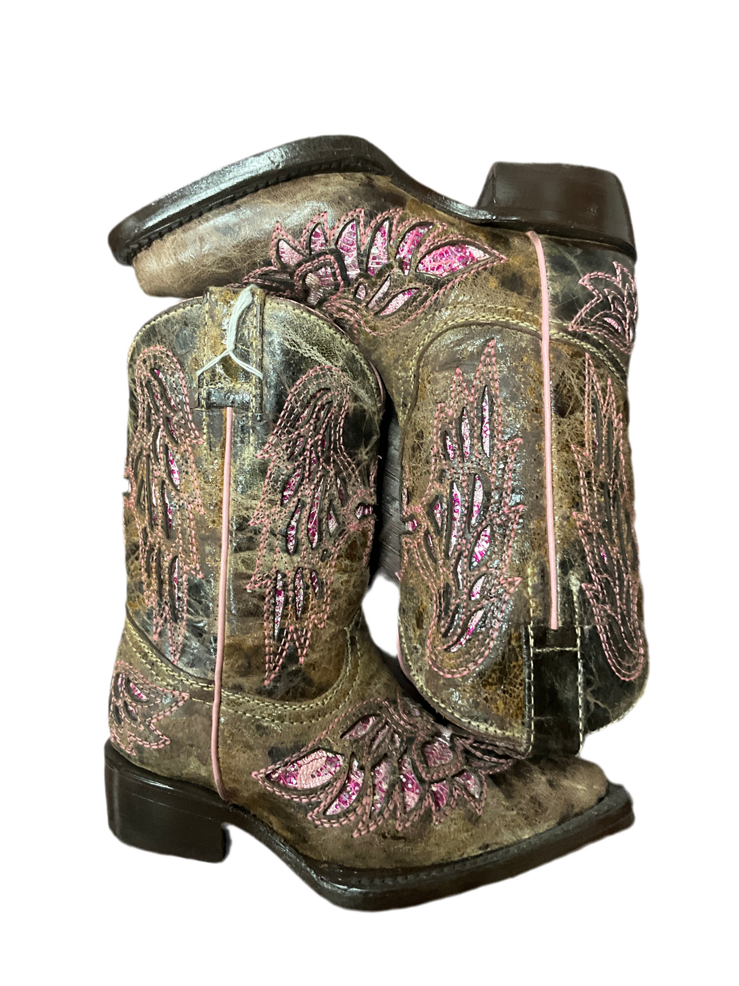 Kids (Girls) Boots Clearance Final Sale/Last pair cross pointed- toe boots brown/pink