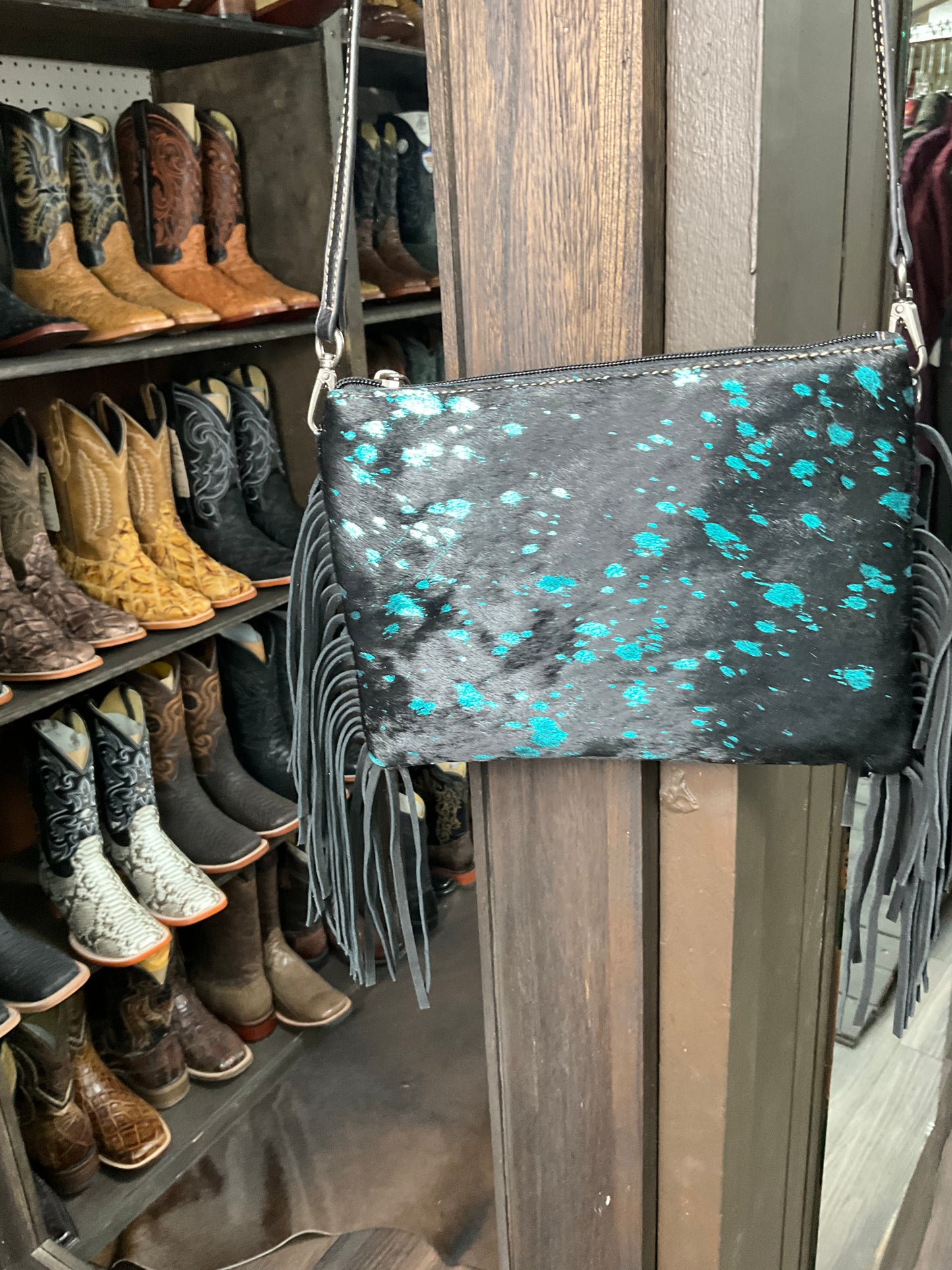 Cartera dama flecos pelo de vaca ( purse cowhide fringes )