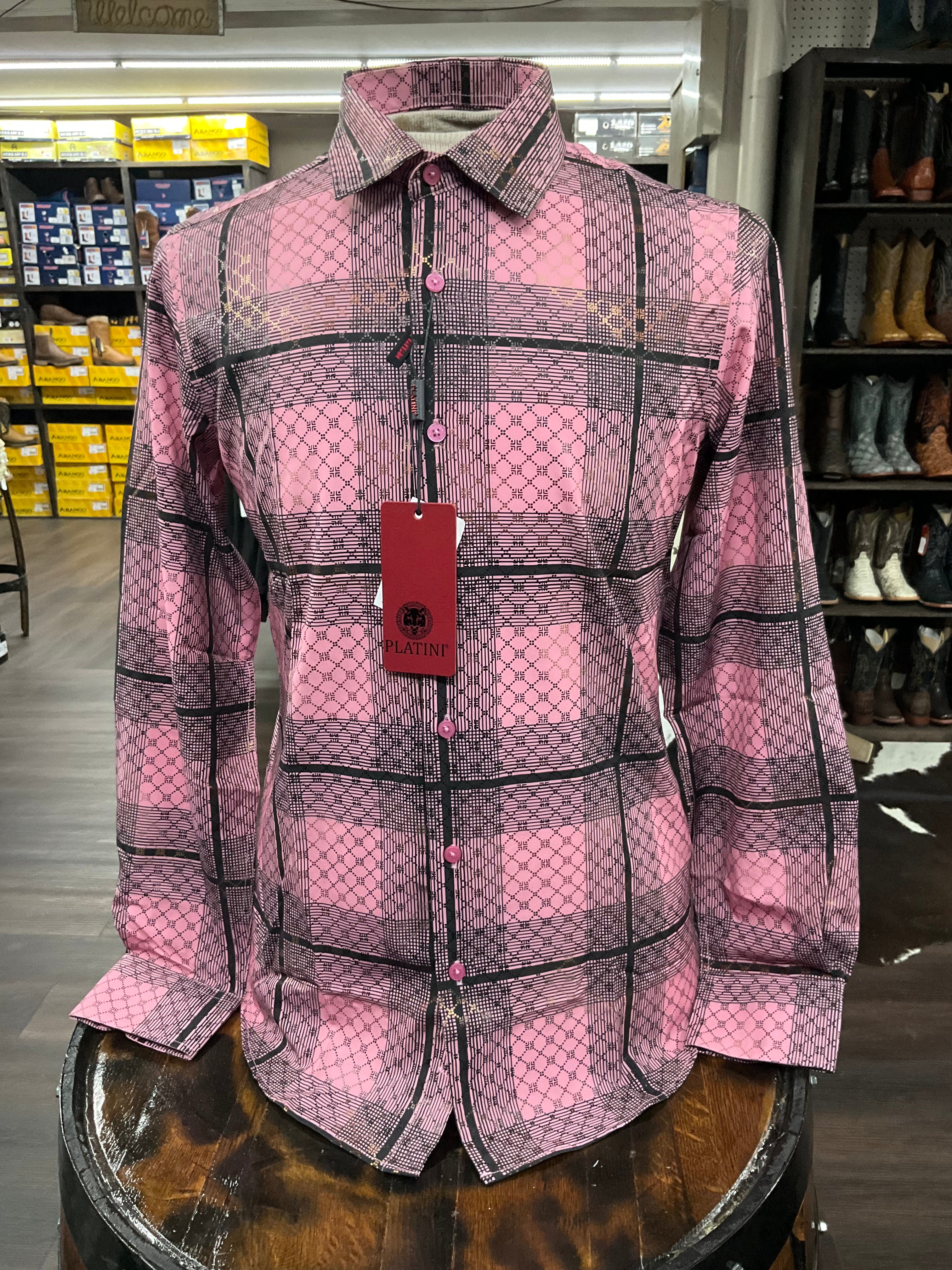 platini dress shirts Platini Men Shirt FPL11248 Pink/black – Los Potrillos Western Wear