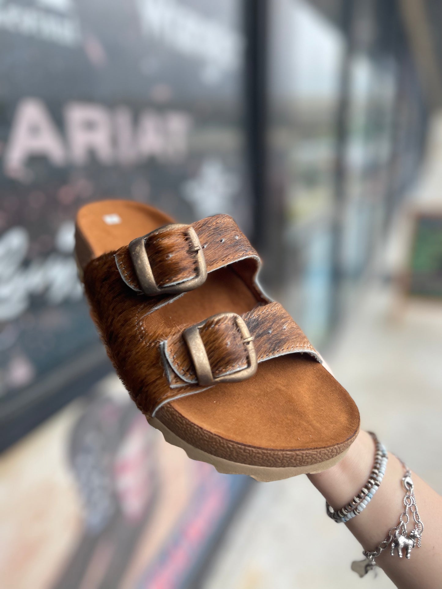 Brown Cowhide women Sandal
