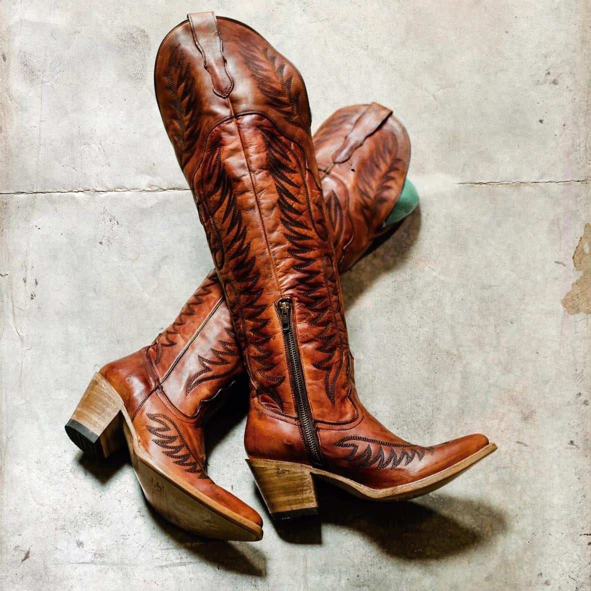 Women’s Cognac Embroidery Tall Top Boot