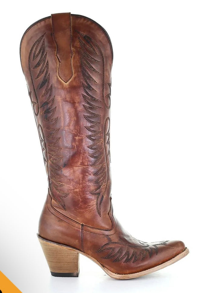 Women’s Cognac Embroidery Tall Top Boot