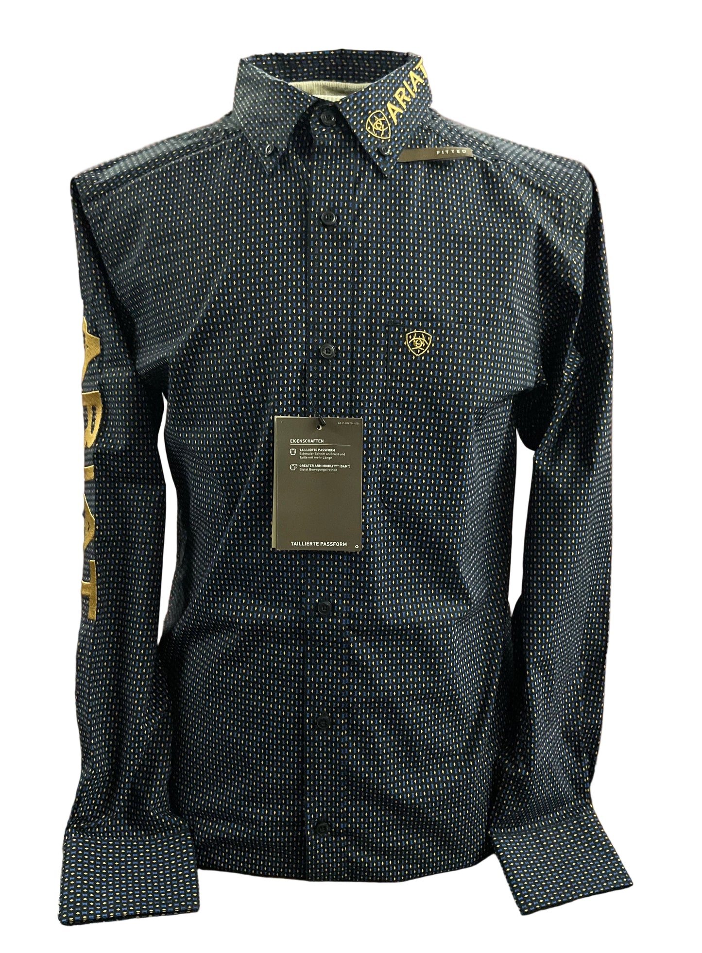 Ariat Mens Team Portland FTD Ls Shirt Navy Blue/Black/Gold 10062254