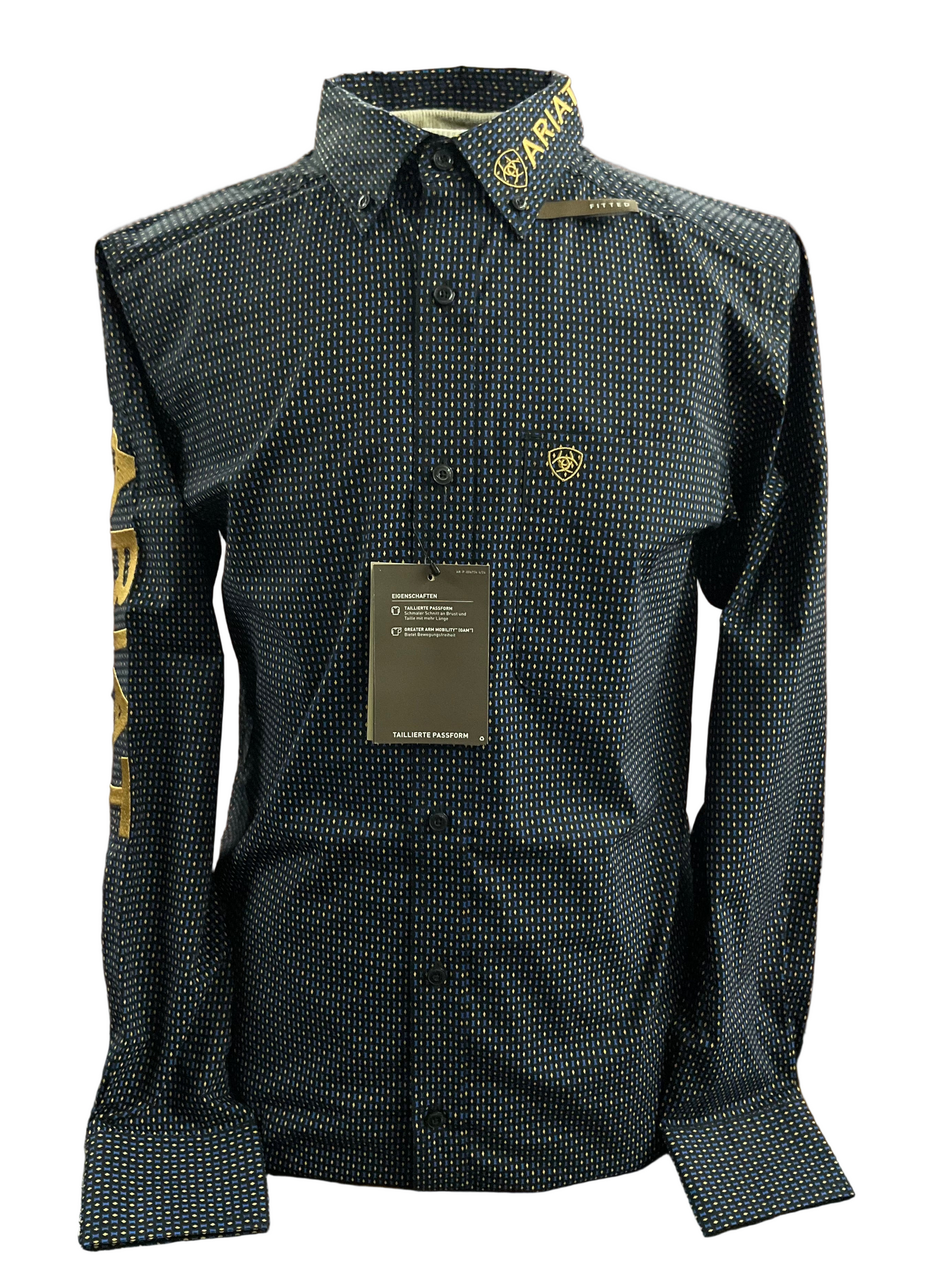 Ariat Mens Team Portland FTD Ls Shirt Navy Blue/Black/Gold 10062254