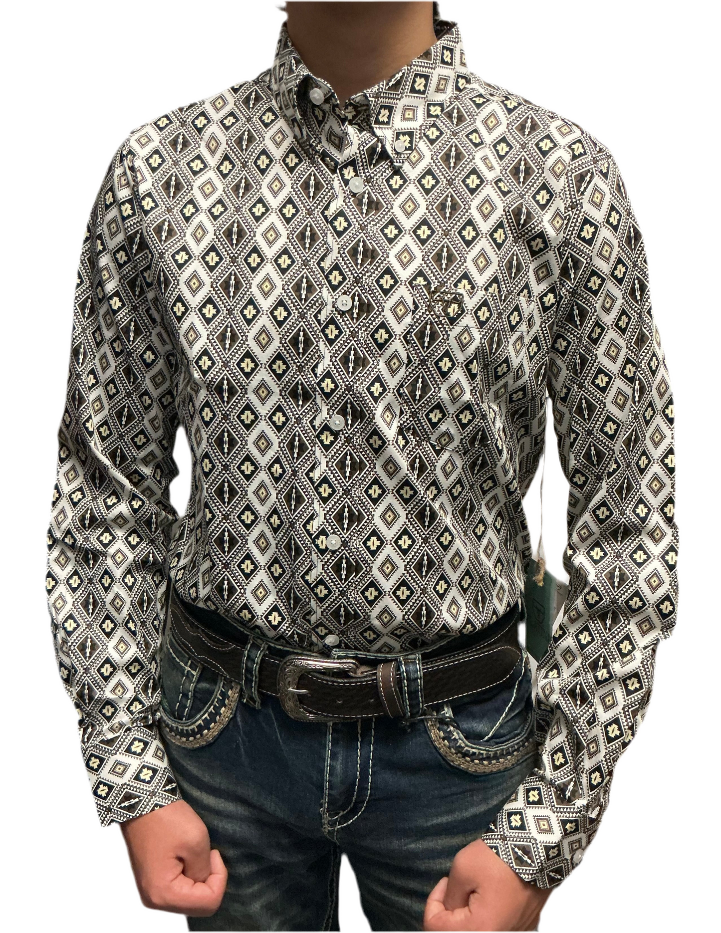 Platini men’s shirt CWL11065 white/brown/ black ( camisa de hombre Platini ) stretch