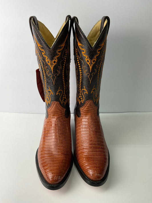 Lizard Teju cognac ( iguana Cogñac) Arango Exotic Men Boot Semi-oval