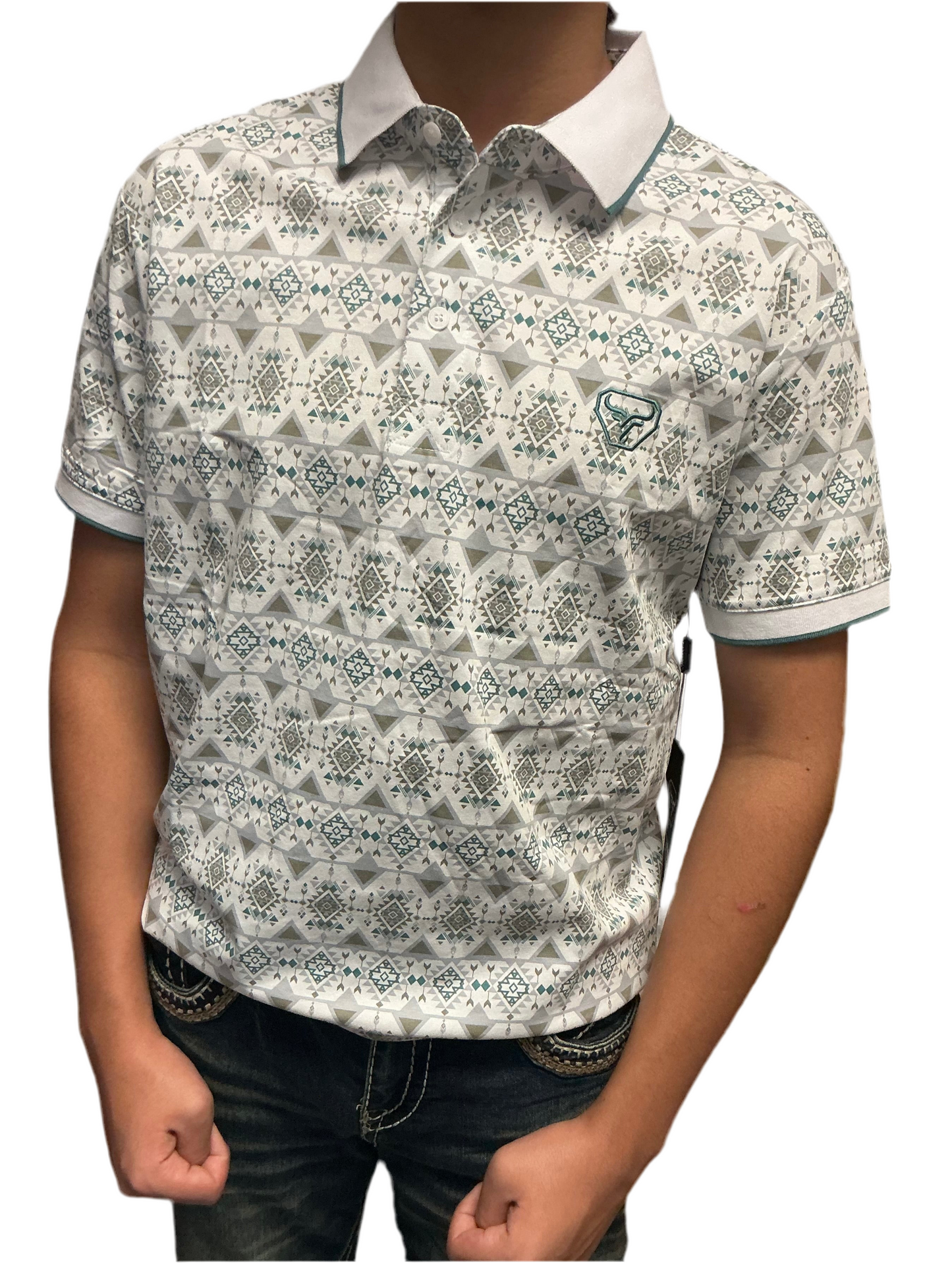 Lamasini men’s Polo LAM28226 White/teal and grey modern fit