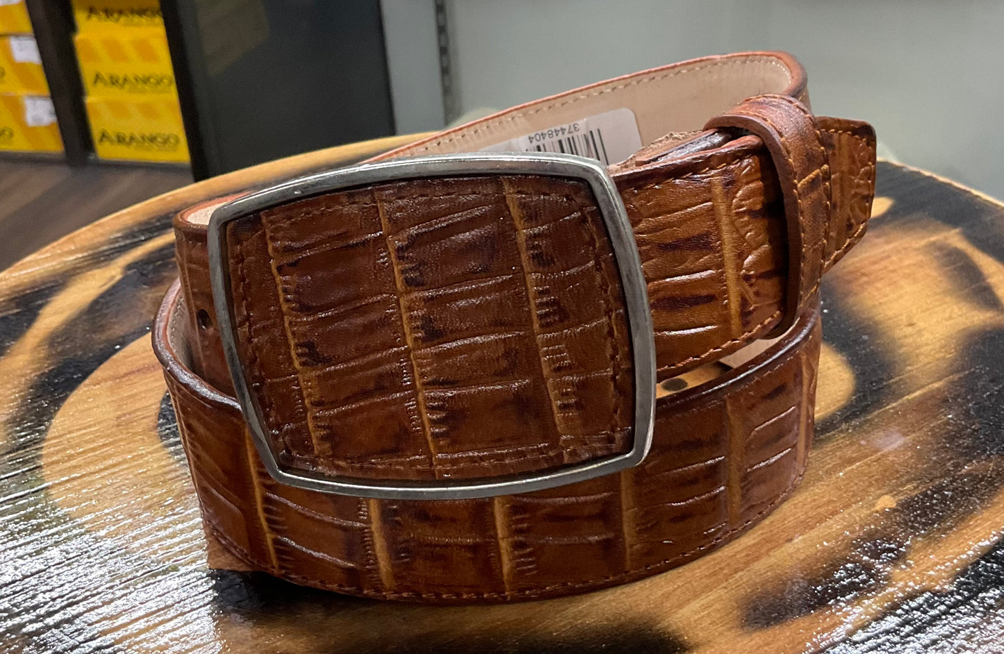 Mens Belt Crocodile Imitation Belly Cogñac