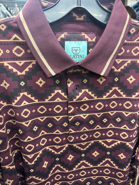 Platini Burgundy Patterns/Patrones Short Sleeve Manga Corta Mens Shirt (Playera Caballero)