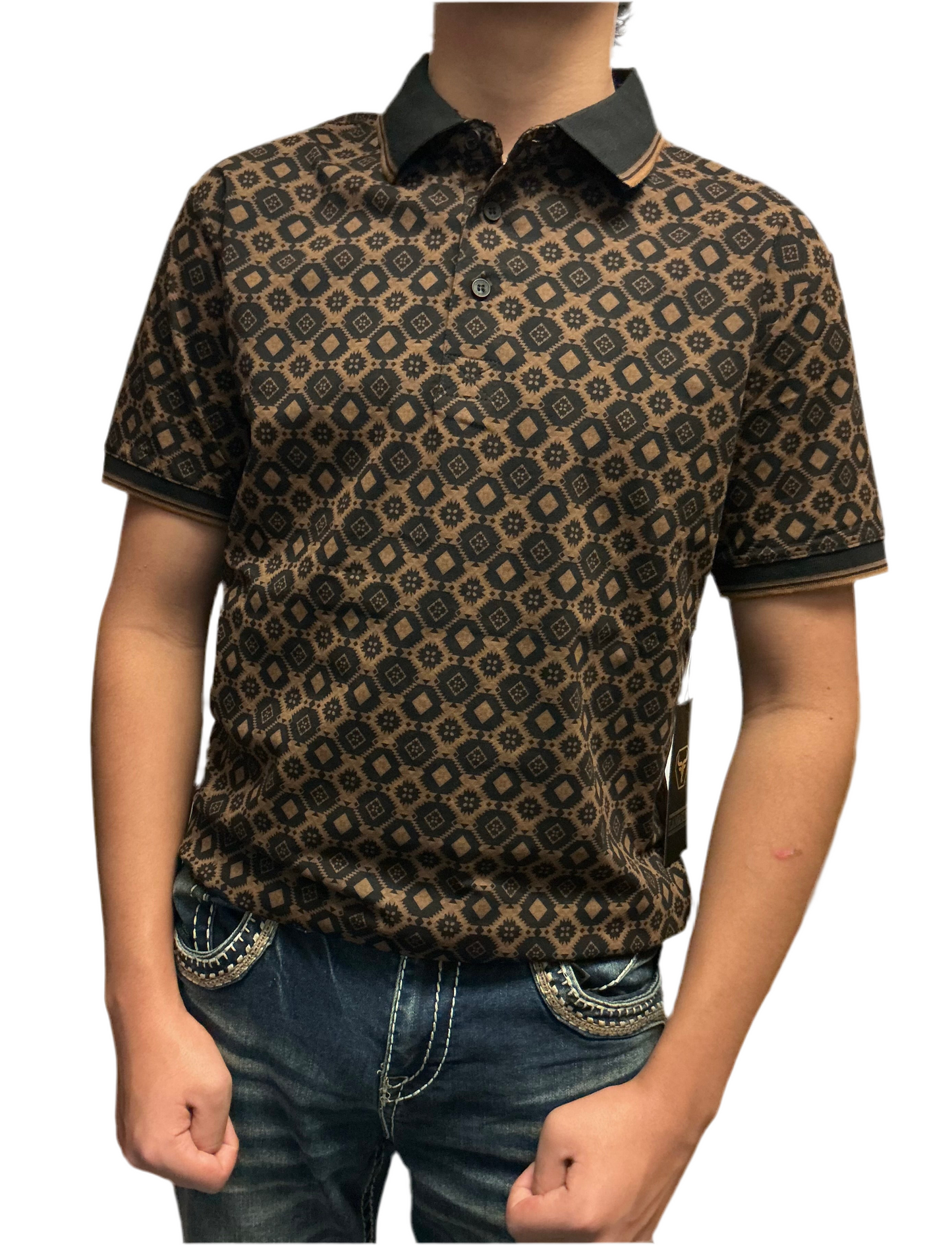 Lamasini Men’s Polos LAM28224 Black/light brown modern fit