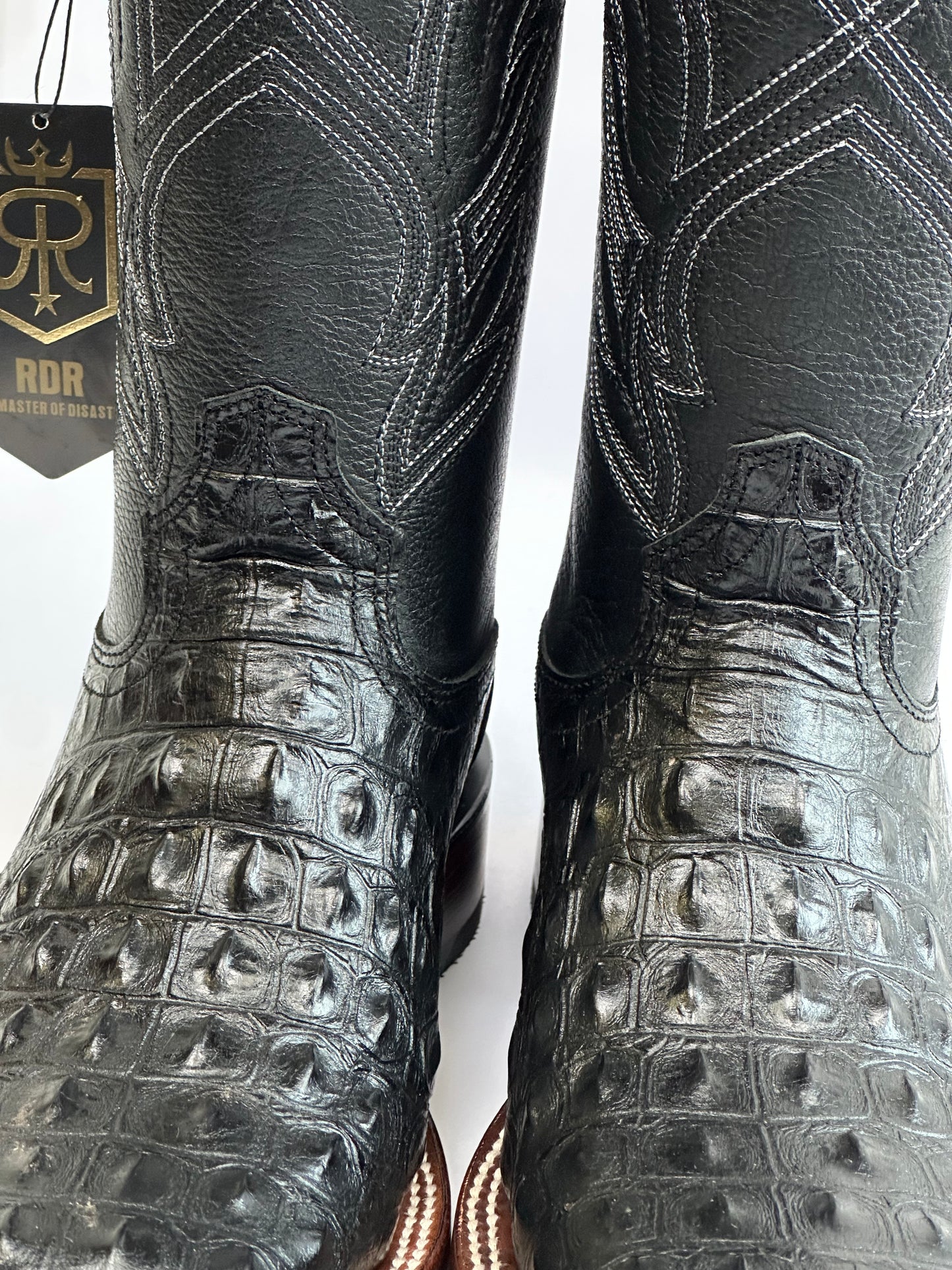 RDR Men’s Black Nile Print Leather Cowboy Boots With Leather Sole