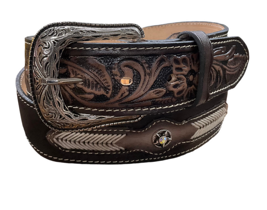 Men belt leather brown suede cincelado Estrella ( Cinto de hombre gamuza conchos Estrella )