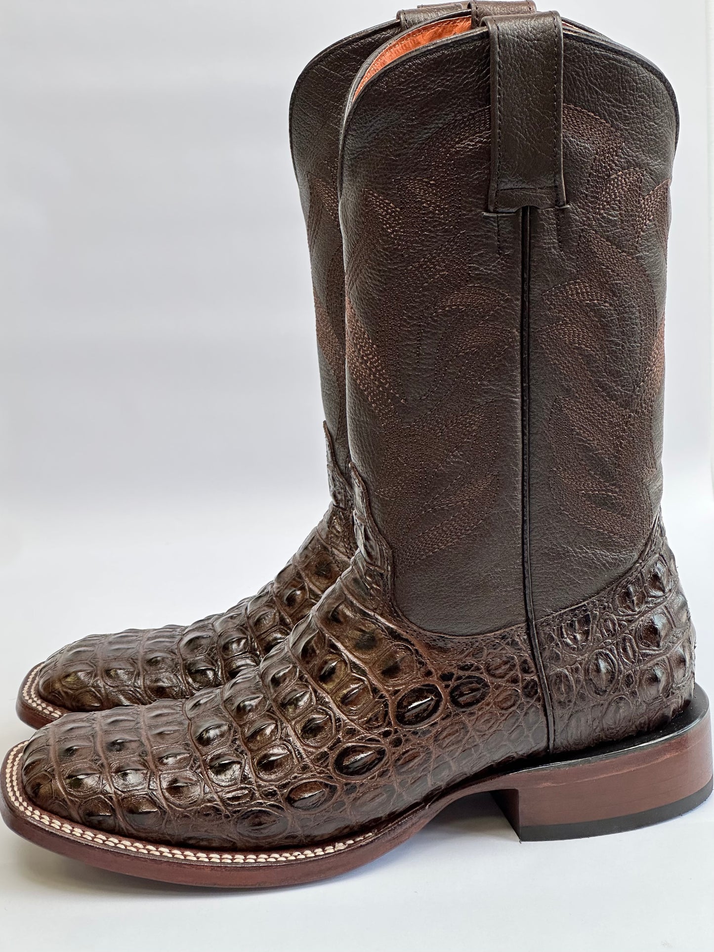 RDR Brown Nile Print Leather Cowboy Boots Square Toe Leather Sole