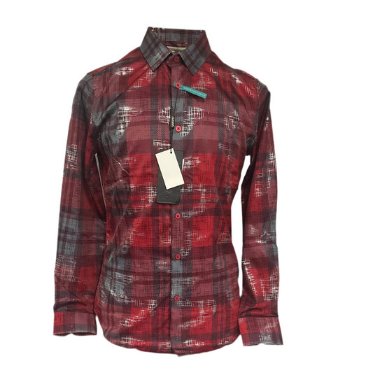 Platini Red/Roja Modern Fit Stretch Long Sleeve Manga Larga Mens Shirt (Camisa Caballero)