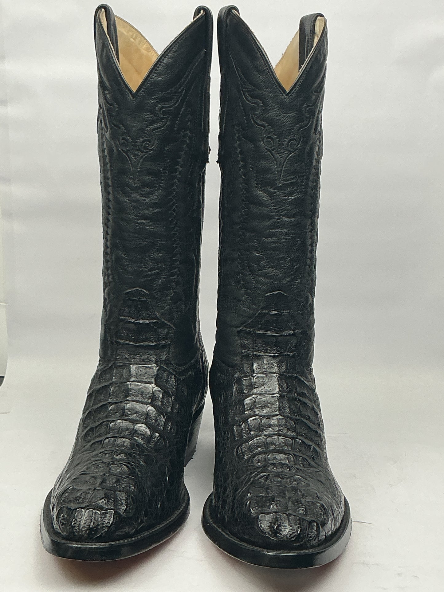 Arango Alligator Back Black Exotic Men’s Semi-Oval Boots