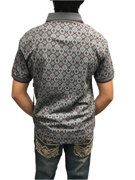 Lamasini Men’s Polo LAM28224 Charcoal/burgundy modern fit