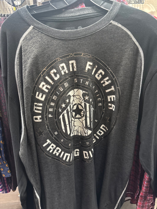 American Fighter Peninsula LS Raglan Mens Shirt Black Grey/Negra Gris (Playera Caballero) Manga Larga