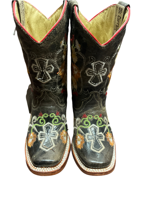 Ok coral Kids (Girls) Boots Clearance Final Sale/Last pair cross Floral square-toe