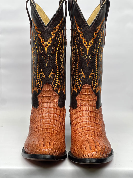 Arango Exotic alligator back cognac semi-oval men’s boots