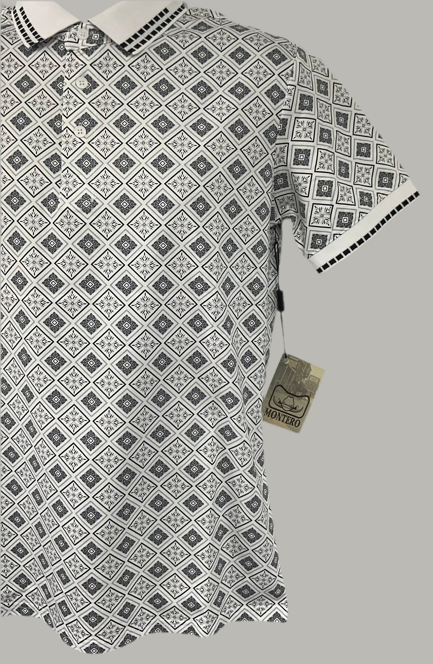 Montero Men’s Polo MT36011 White/black / grey Modern fit