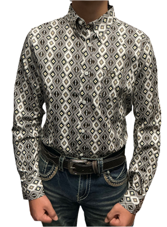 Platini men’s shirt CWL11065 white/brown/ black ( camisa de hombre Platini ) stretch