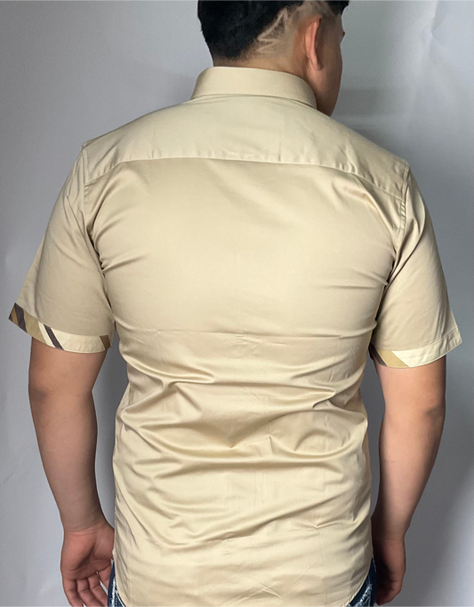 Platini Modern Fit Stretch Tan Beige Shirt