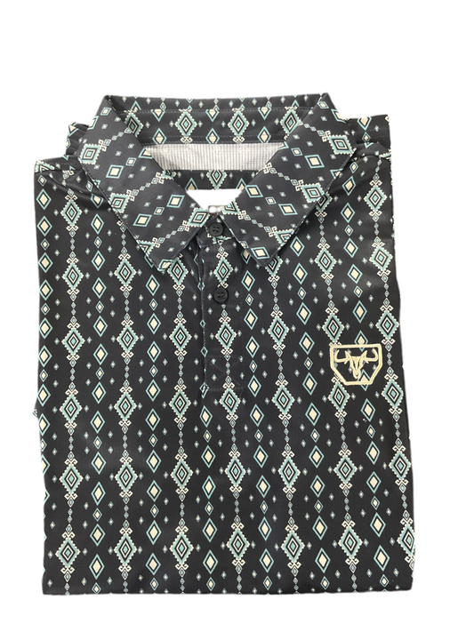 Platini Men’s polo PGP11016 black ( triángulos en color turquesa y blanco )