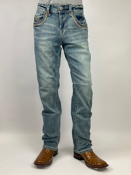 Montero MT4656-LT light blue men’s modern boot cut stretch jeans